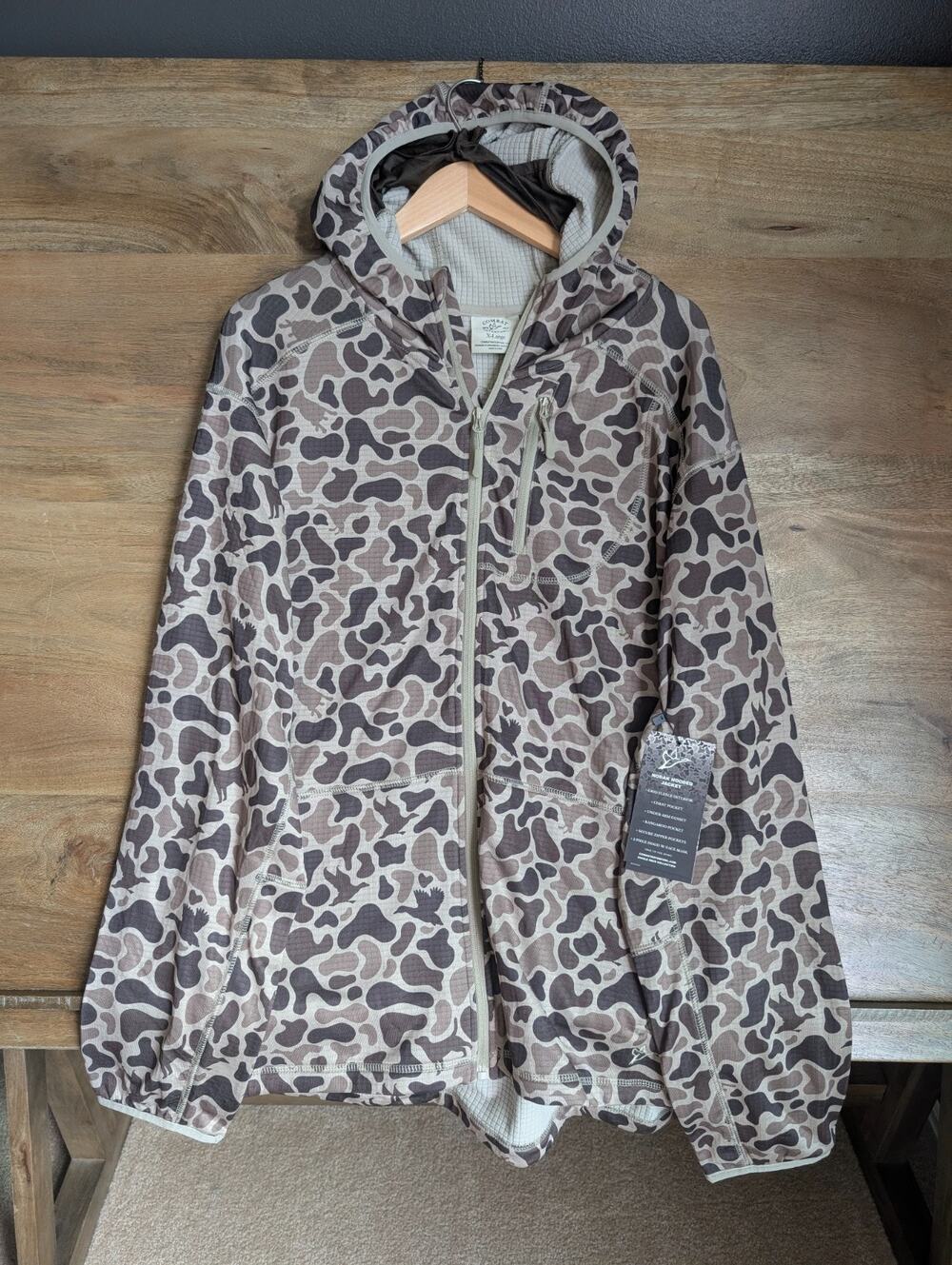 Combat Waterfowl Nodak Hooded Jacket Mens XL Brown Mosul Camo Grid Fleece NWT